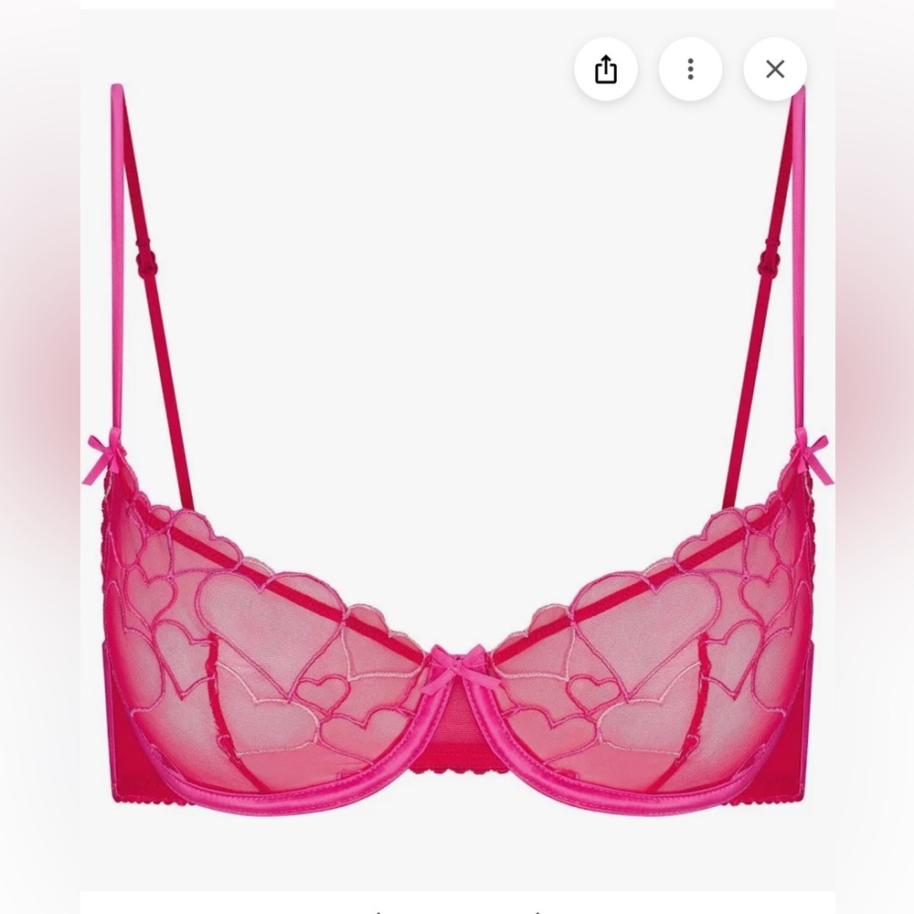 SKIMS Heart-Patterned Unlined Demi Bra in Vibrant Pink